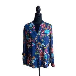 Kut from the Kloth Sinclaire Navy Floral Print Button Up Blouse Size Small